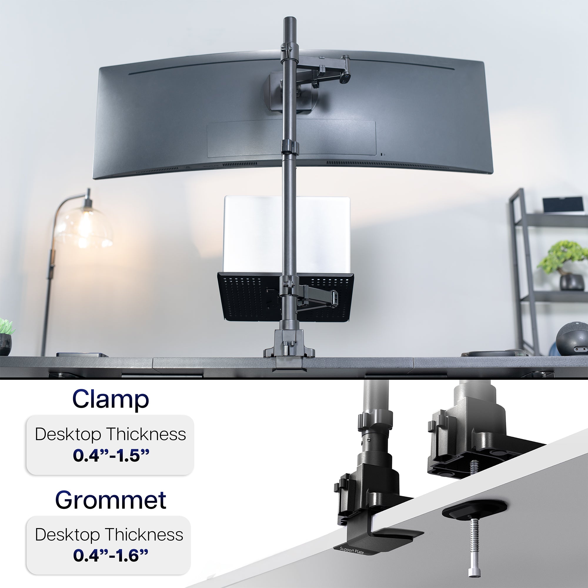 Ultrawide Monitor and Laptop Extra Tall Vertical Desk Mount - Up to 49" Screens, 17" Laptops