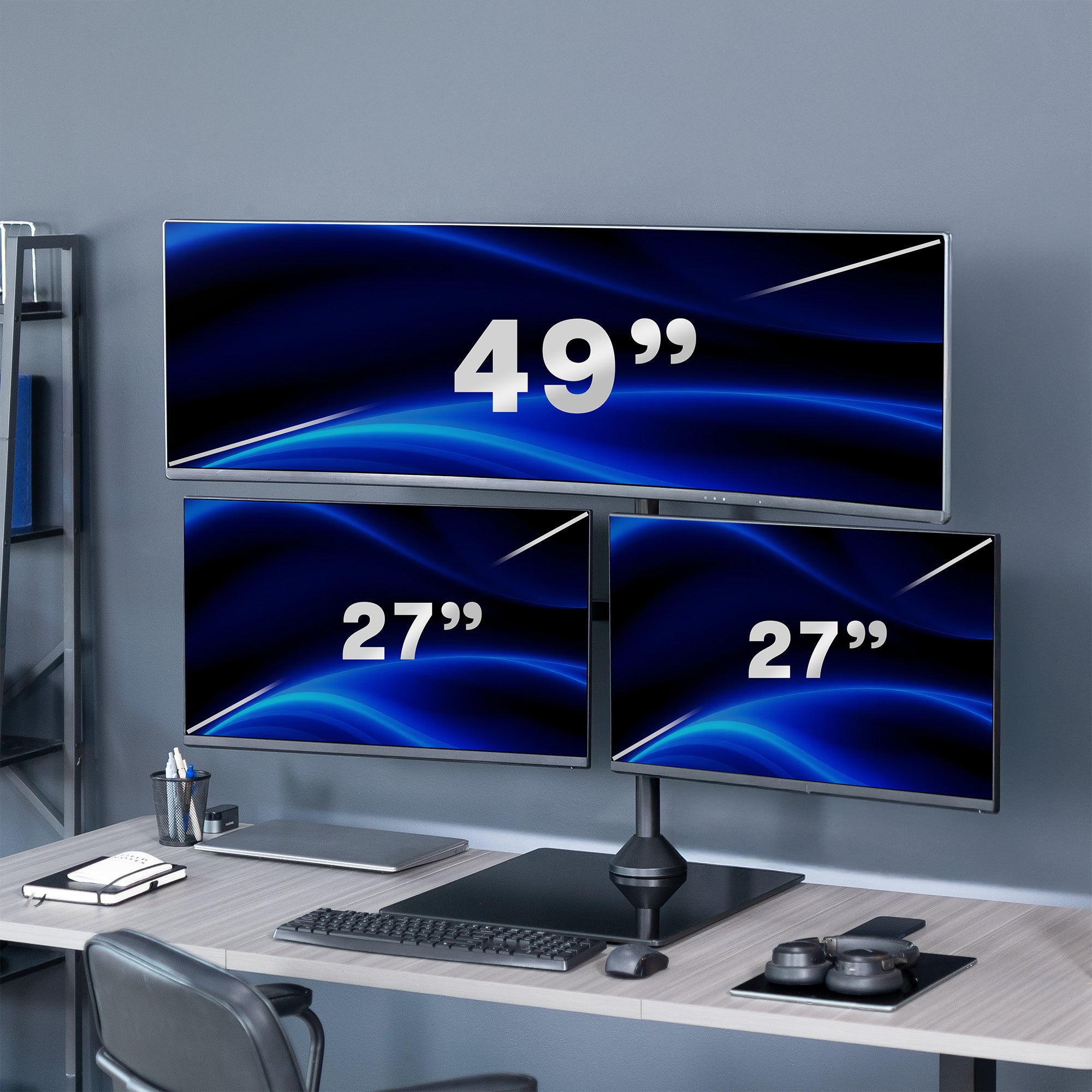 Triple Monitor Desk Stand (1 Ultrawide + 2 Standard) - Up to 49" Screens