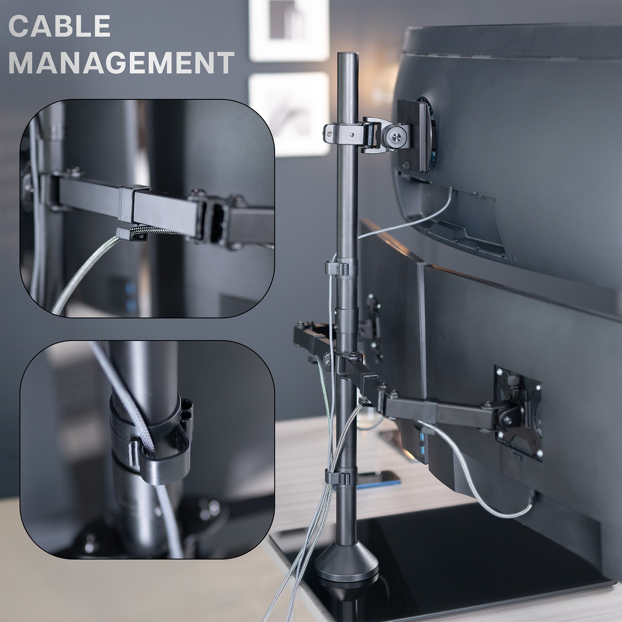 Triple Monitor Desk Stand (1 Ultrawide + 2 Standard) - Up to 49" Screens