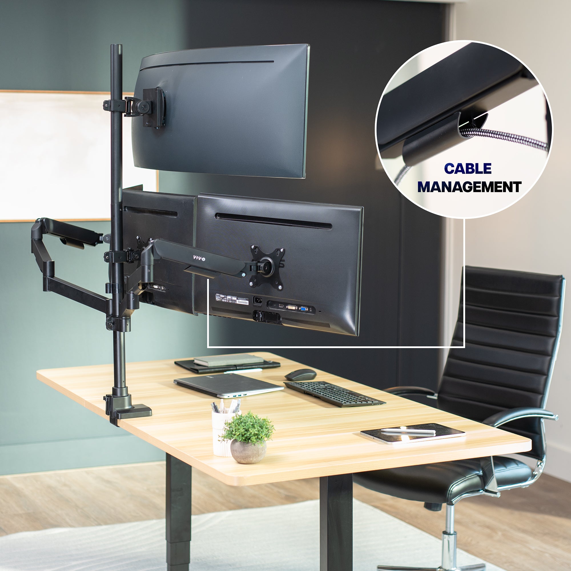 Quad Monitor Desk Stand (2 Mechanical Arms + 2 Fixed) - 17” to 49" Screens