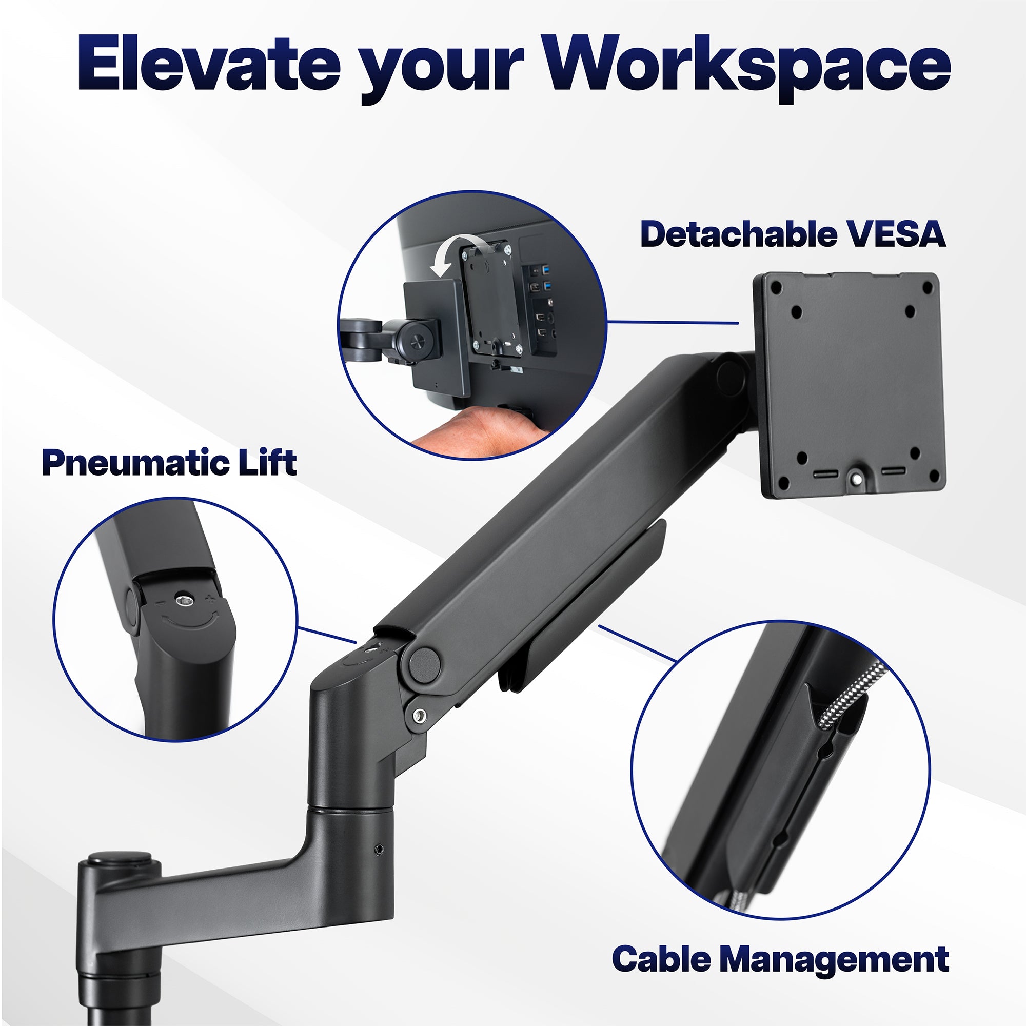Pneumatic Arm Dual Ultrawide Monitor Desk Mount - Up to 49" Screens