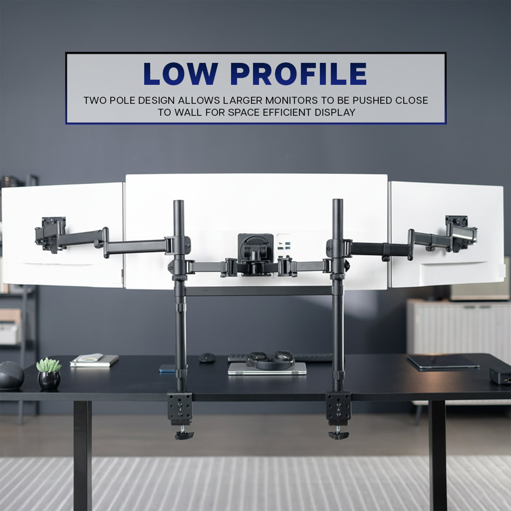 2-Pole Triple Monitor Desk Mount (1 Ultrawide + 2 Standard) - Up to 49" Screens