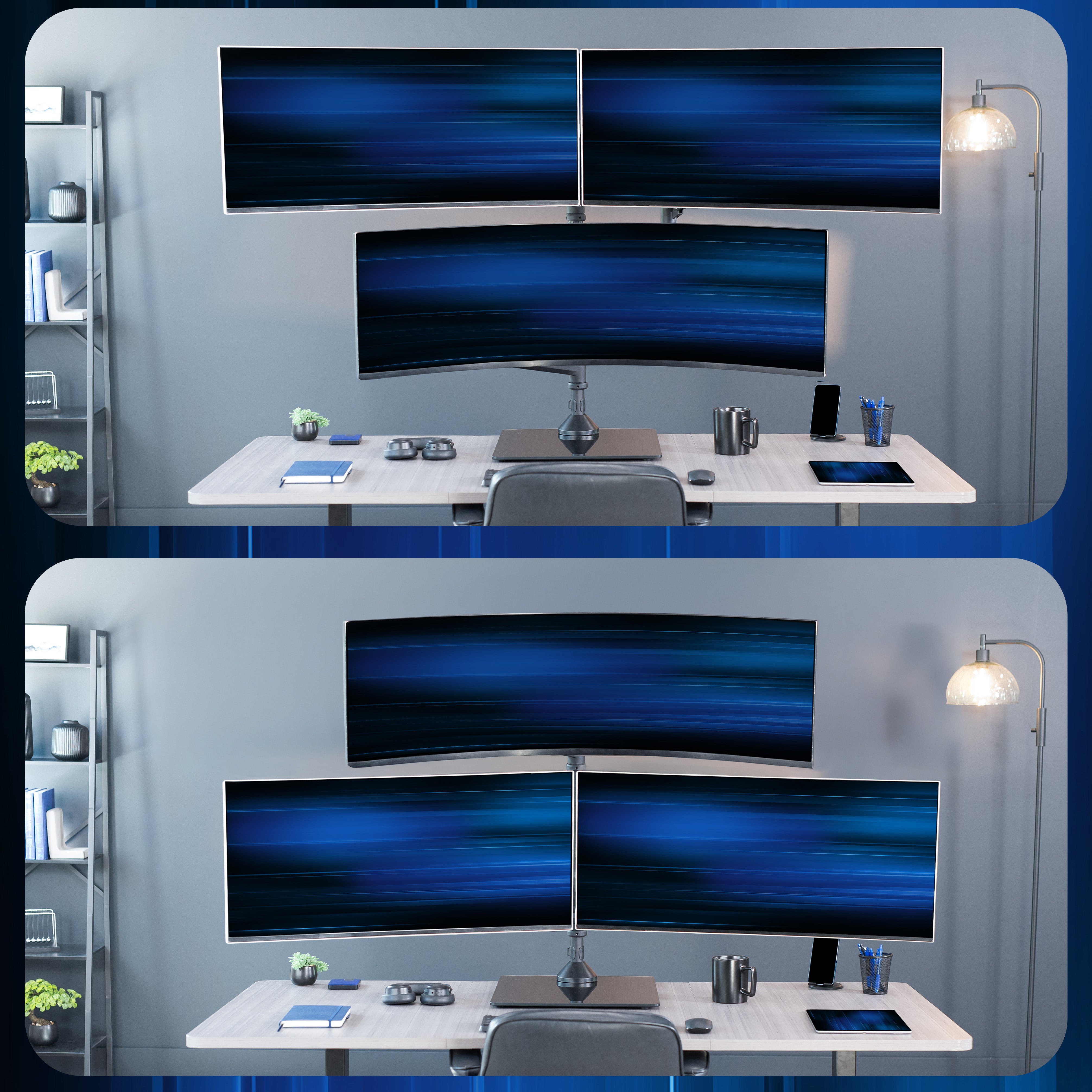 Pneumatic Arm Triple Ultrawide Monitor Extra Tall Desk Stand - Up to 49" Screens