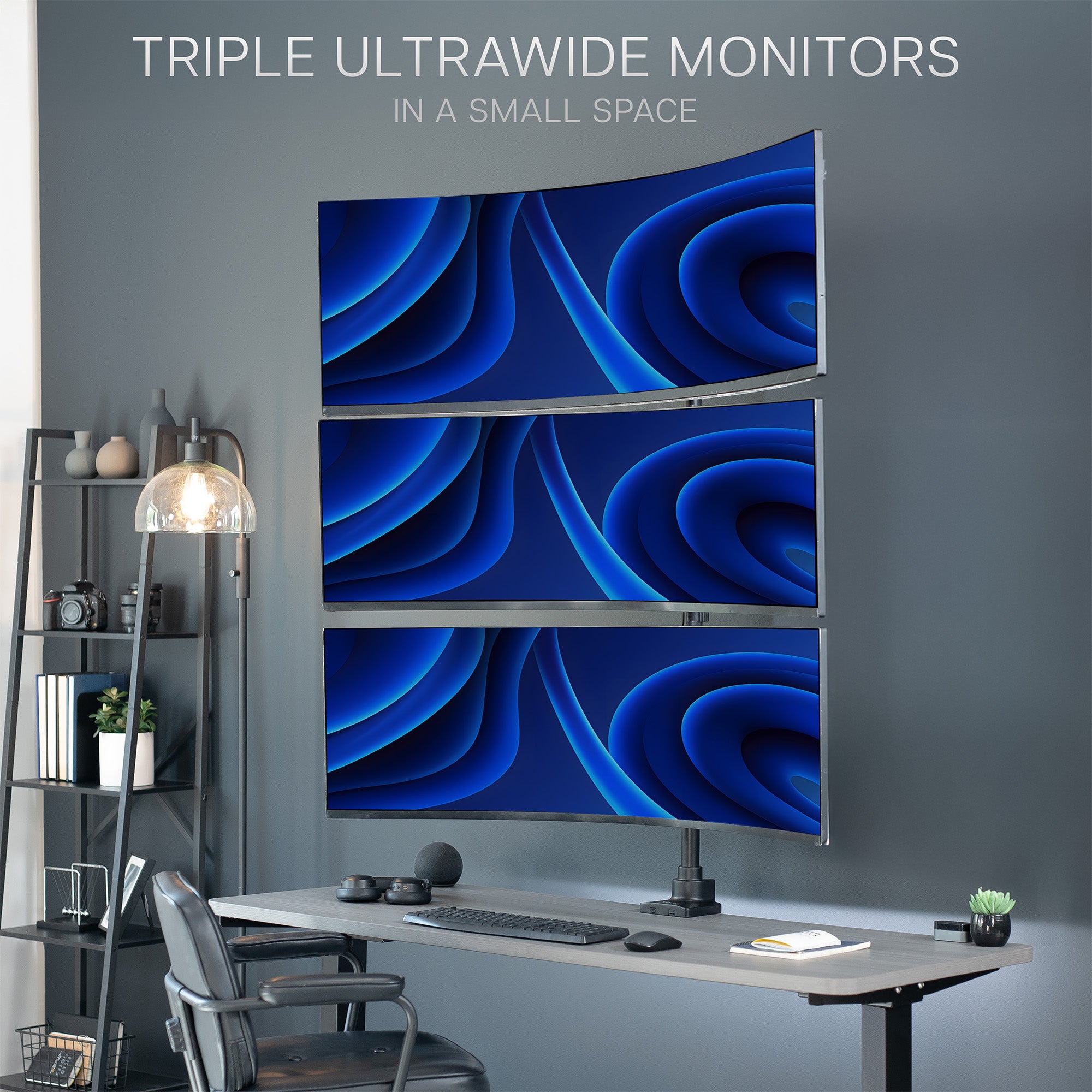 Triple Ultrawide Vertical Monitor Extra Tall Desk Mount - Up to 49" Screens