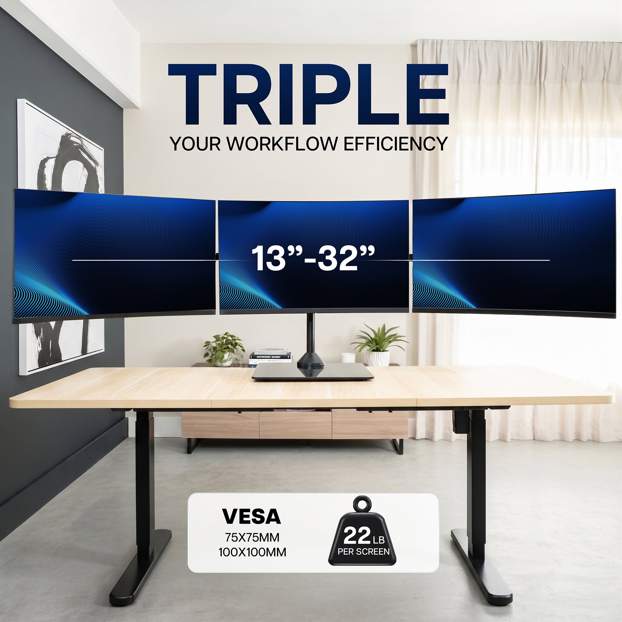 Triple Monitor Desk Stand - 13” to 32" Screens