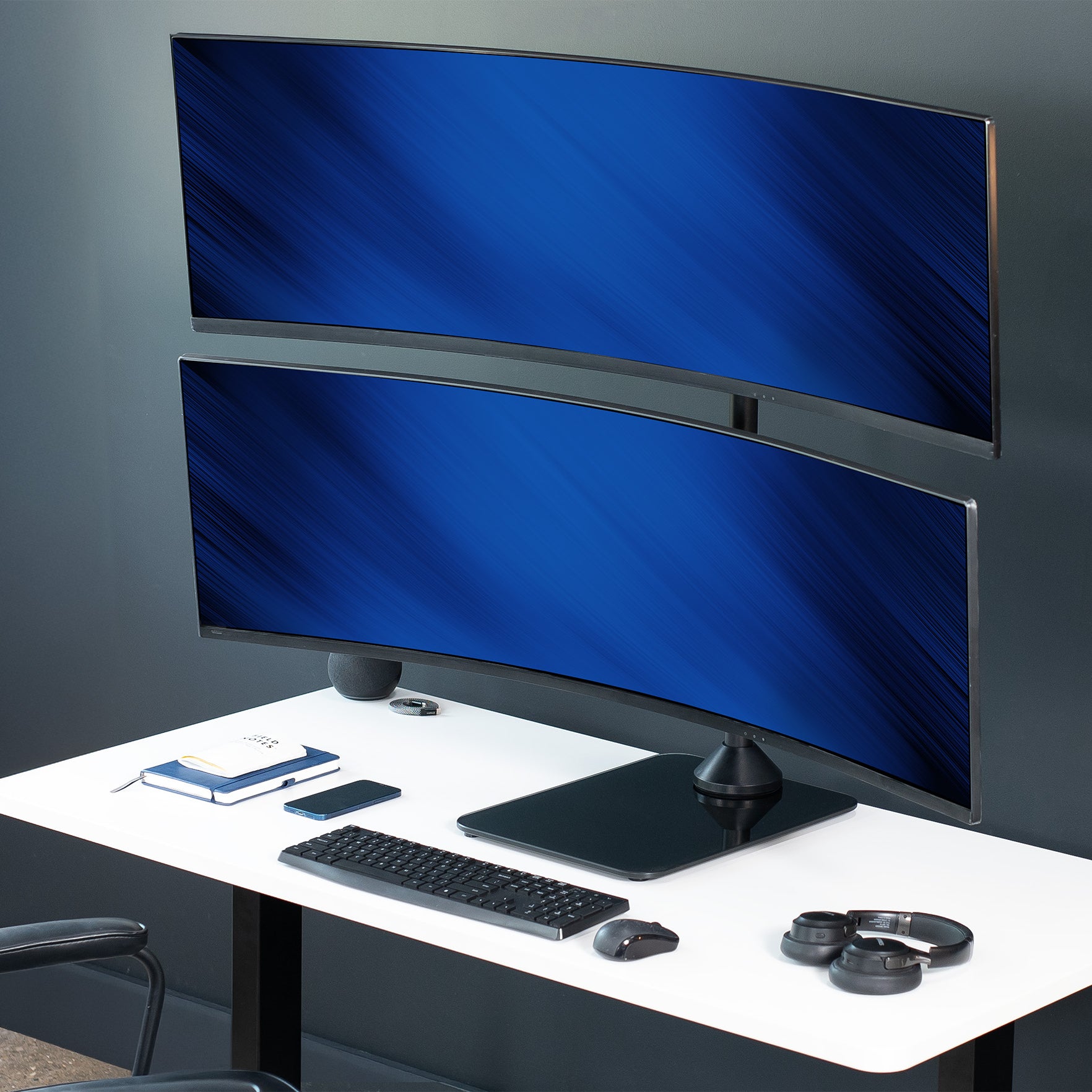 Dual Ultrawide Vertical Monitor Desk Stand with Glass Base - Up to 49" Screens