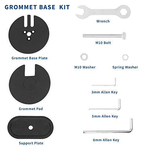 The stability kit includes a variety of Allen keys, two washers, one 10-meter bolt, a wrench, a grommet pad, and plates.