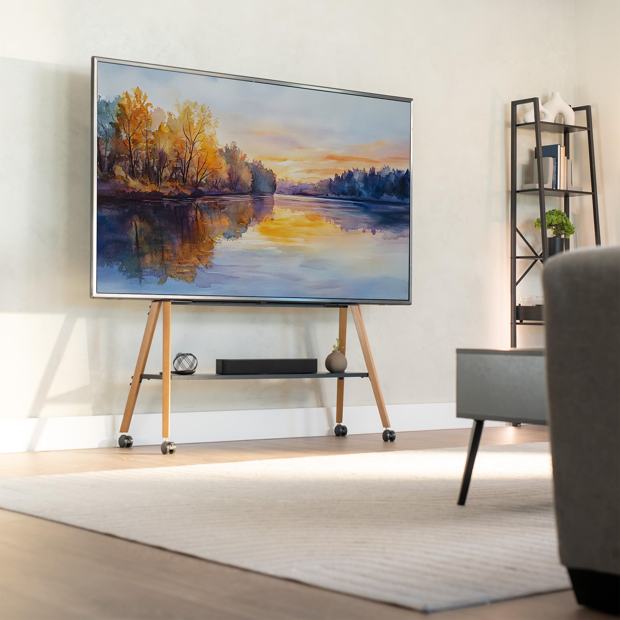 Mobile Easel TV Stand with Shelf for 50” to 90” TVs