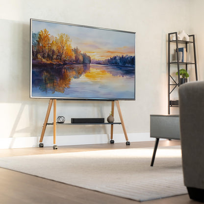 Mobile Easel TV Stand with Shelf for 50” to 90” TVs