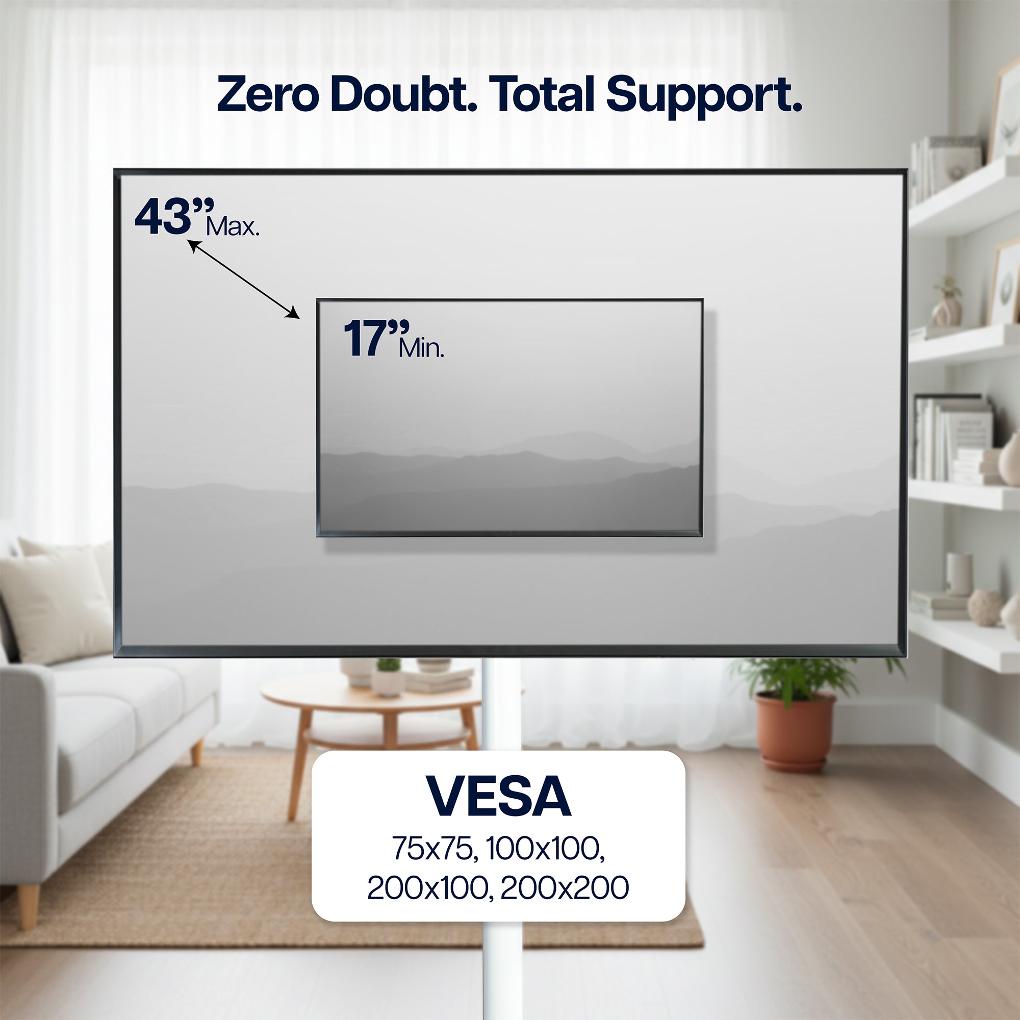 Mobile TV stand with mechanical arm and VESA mount for 17-inch to 43-inch monitors and displays