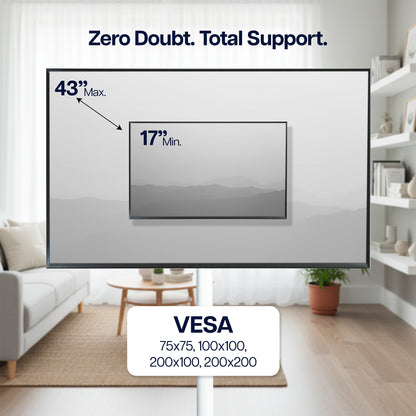 Mobile TV stand with mechanical arm and VESA mount for 17-inch to 43-inch monitors and displays