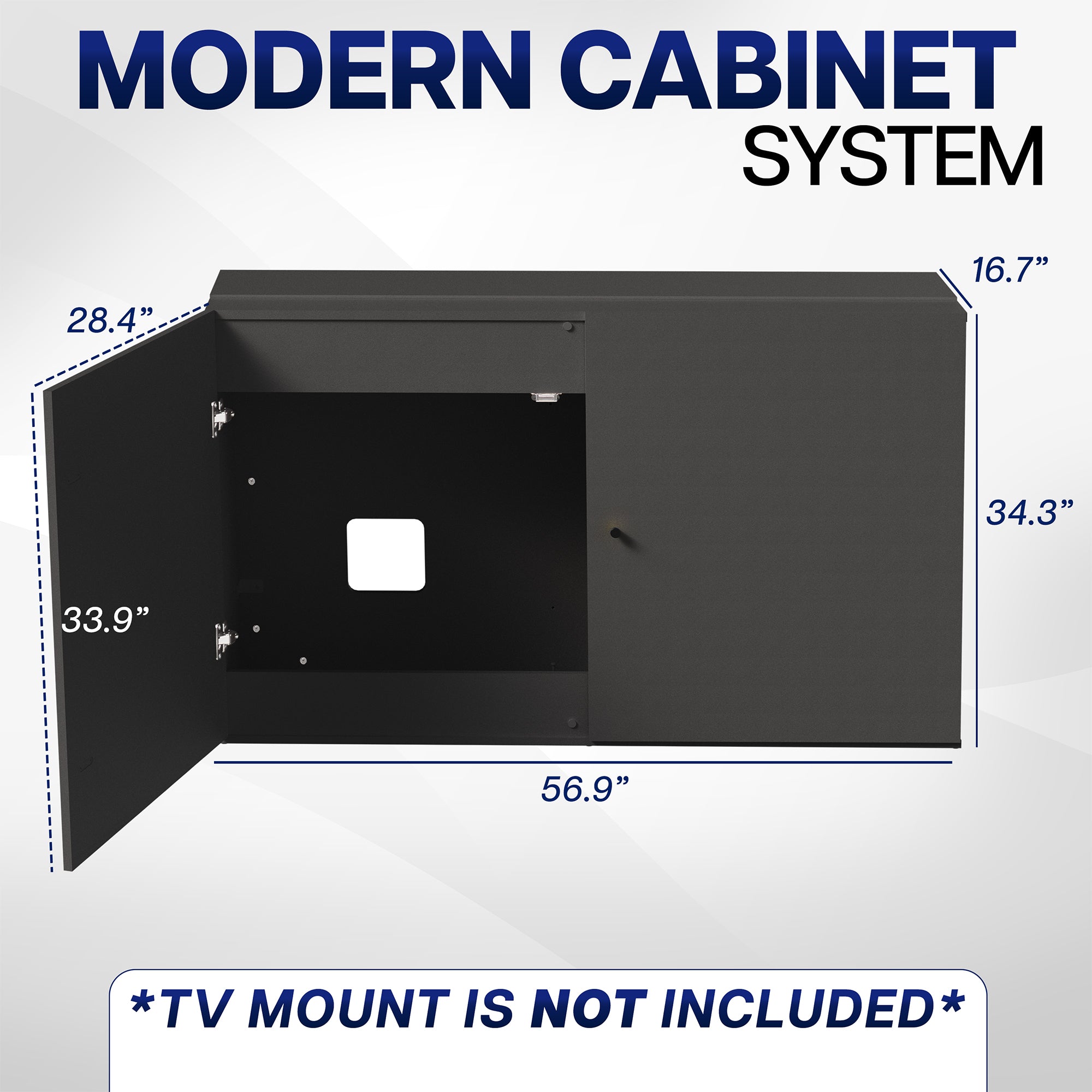 Measurements of a TV Lift Cabinet for 32" to 55" TVs with dimensions labeled.
