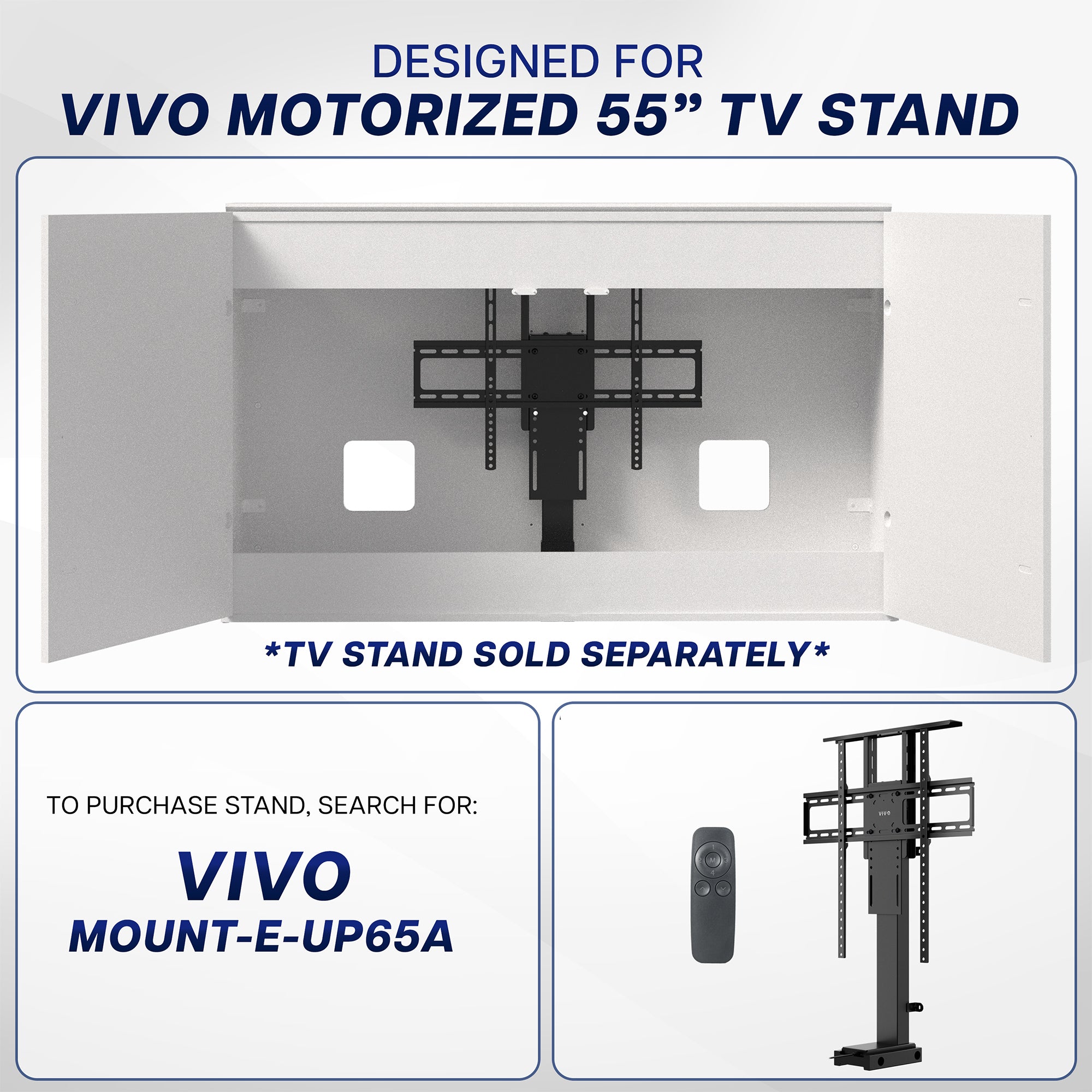 White TV Lift Cabinet for 32" to 55" TVs designed for MOUNT-E-UP65A
