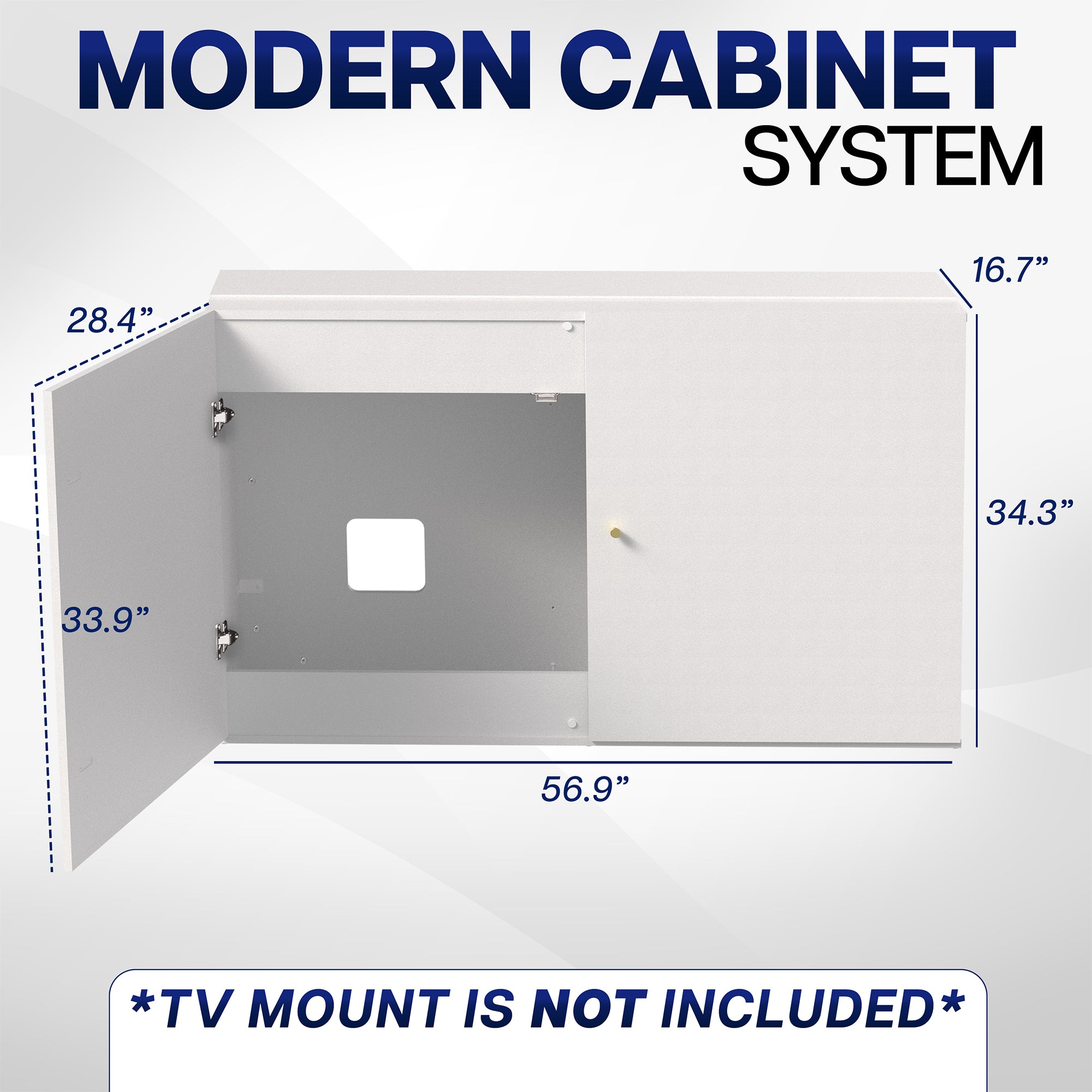 Measurements of a TV Lift Cabinet for 32" to 55" TVs with dimensions labeled.