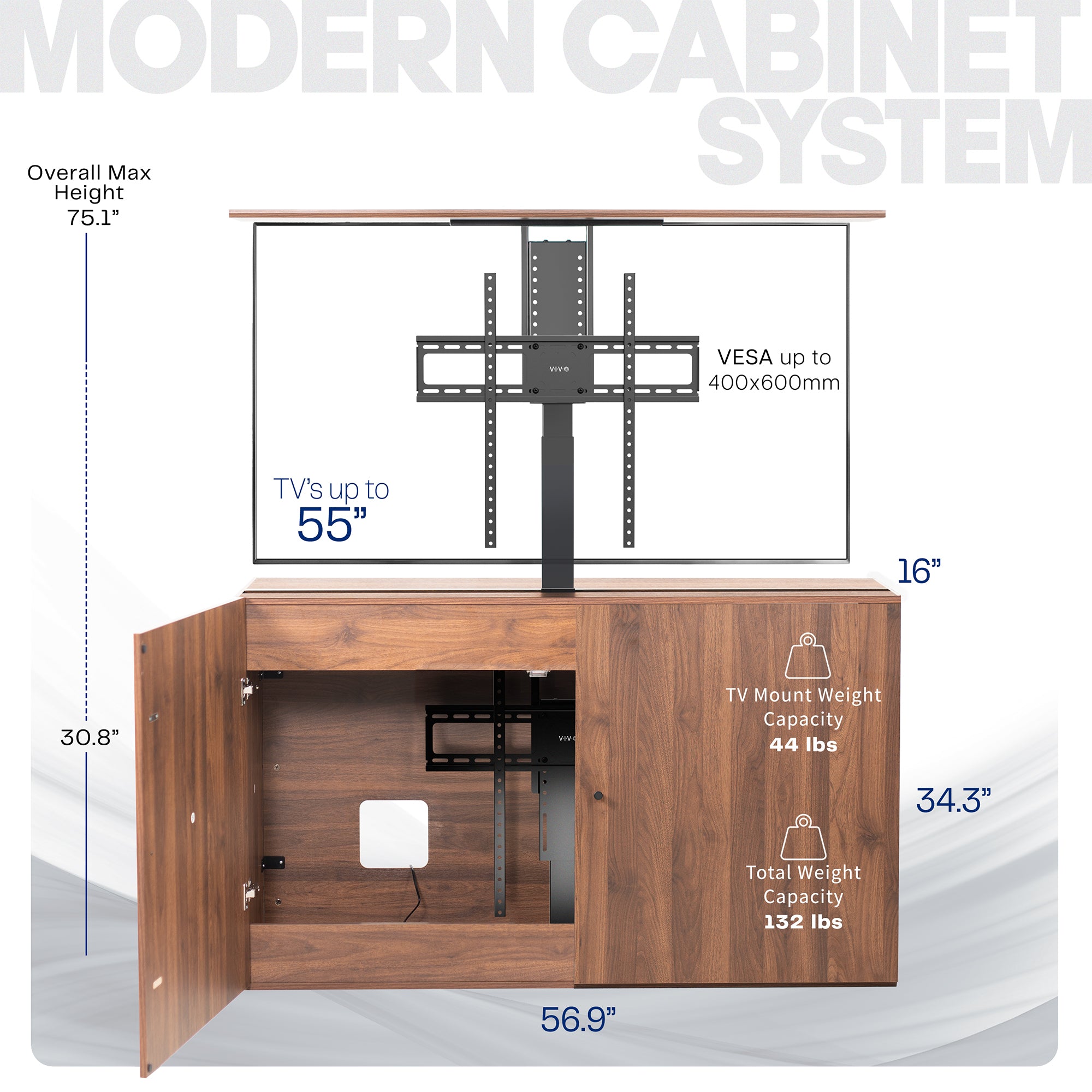 TV Lift Cabinet with Motorized Stand - 32" to 65" Screens