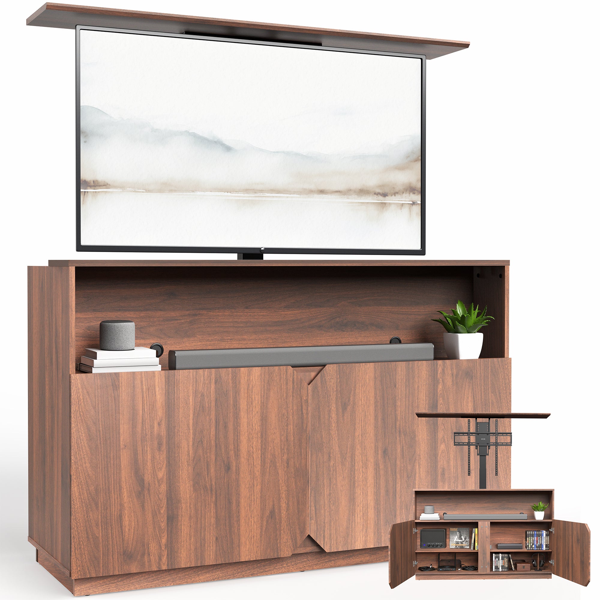 TV Lift Cabinet with Motorized Stand  and Storage - 32" to 55" Screens