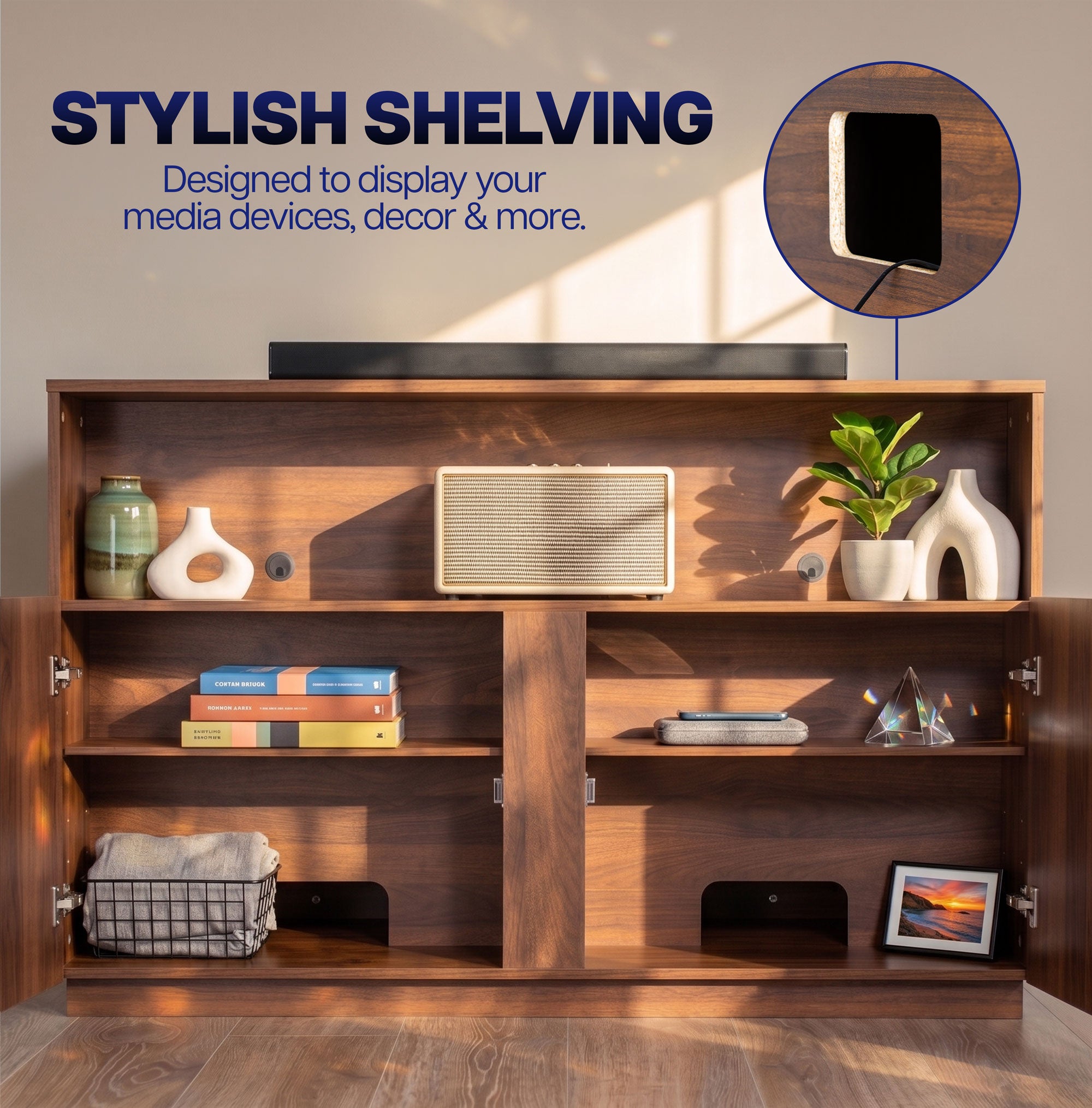 TV Lift Cabinet with Motorized Stand  and Storage - 32" to 55" Screens