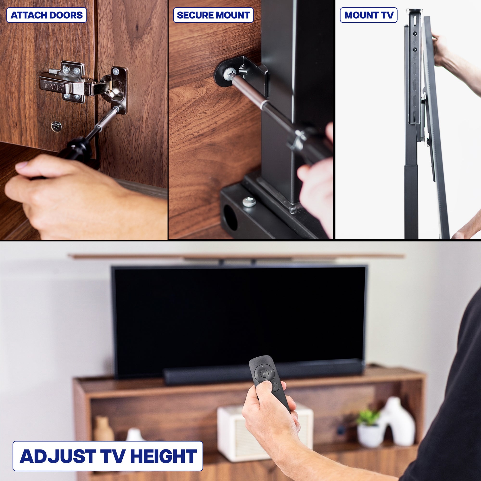 TV Lift Cabinet with Motorized Stand  and Storage - 32" to 55" Screens