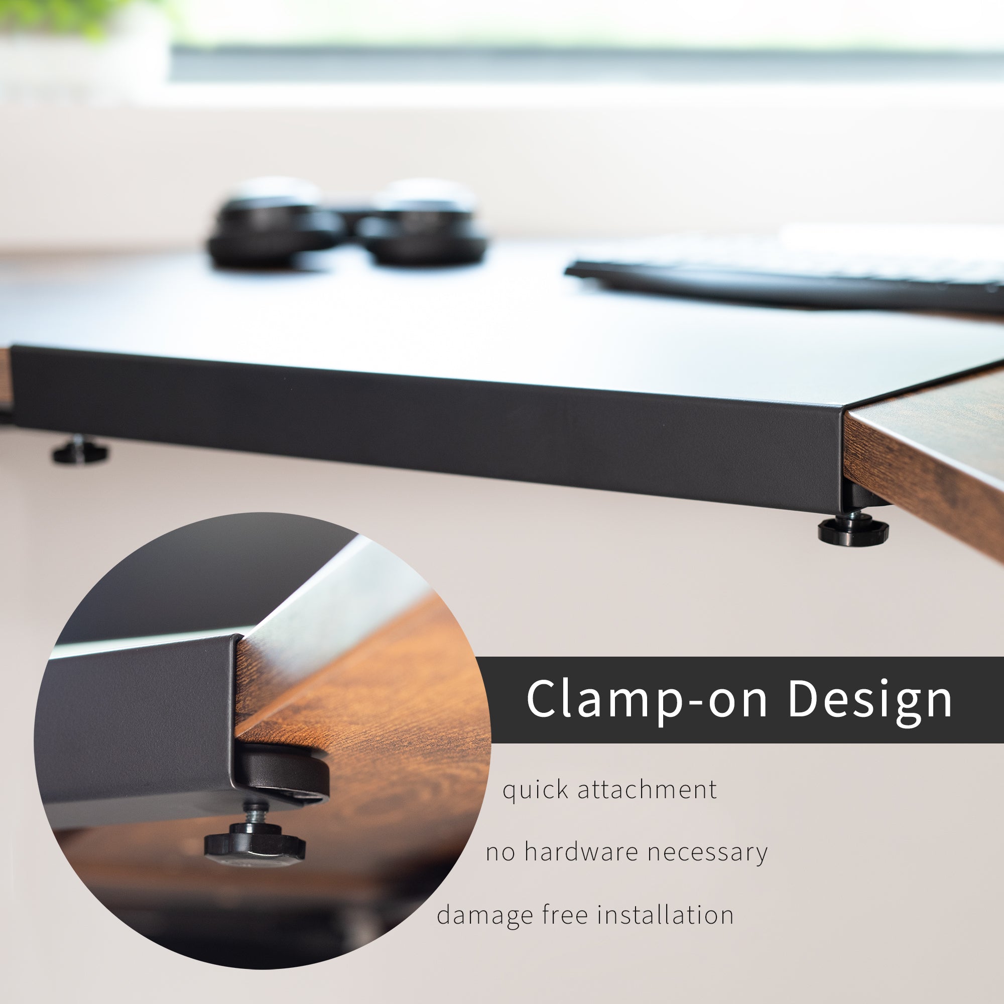 Clamp-on 17 inch Corner Desk Connector Platform for L-Shaped Workstations, Workspace Extender