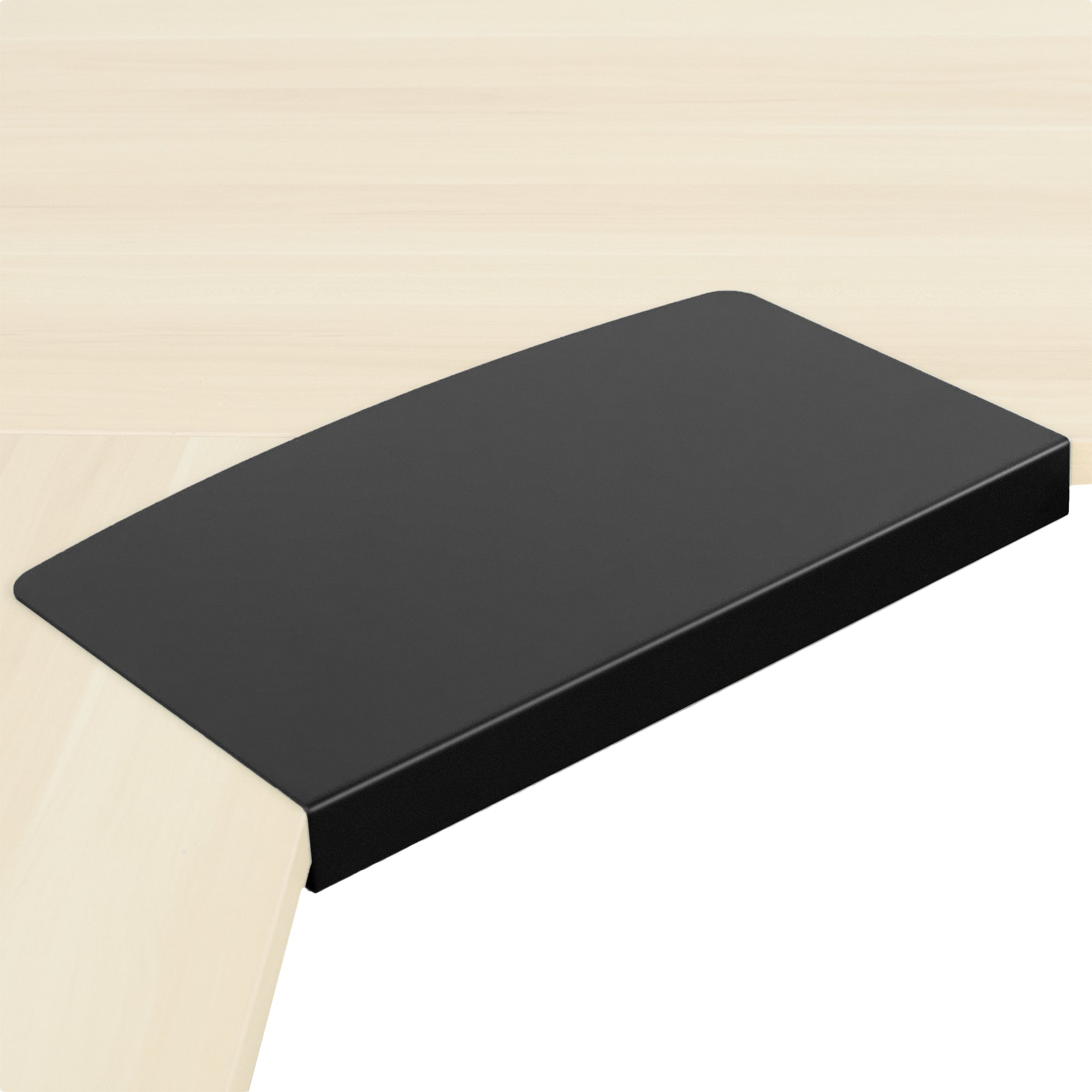 Sleek low-profile design of corner desk connector.