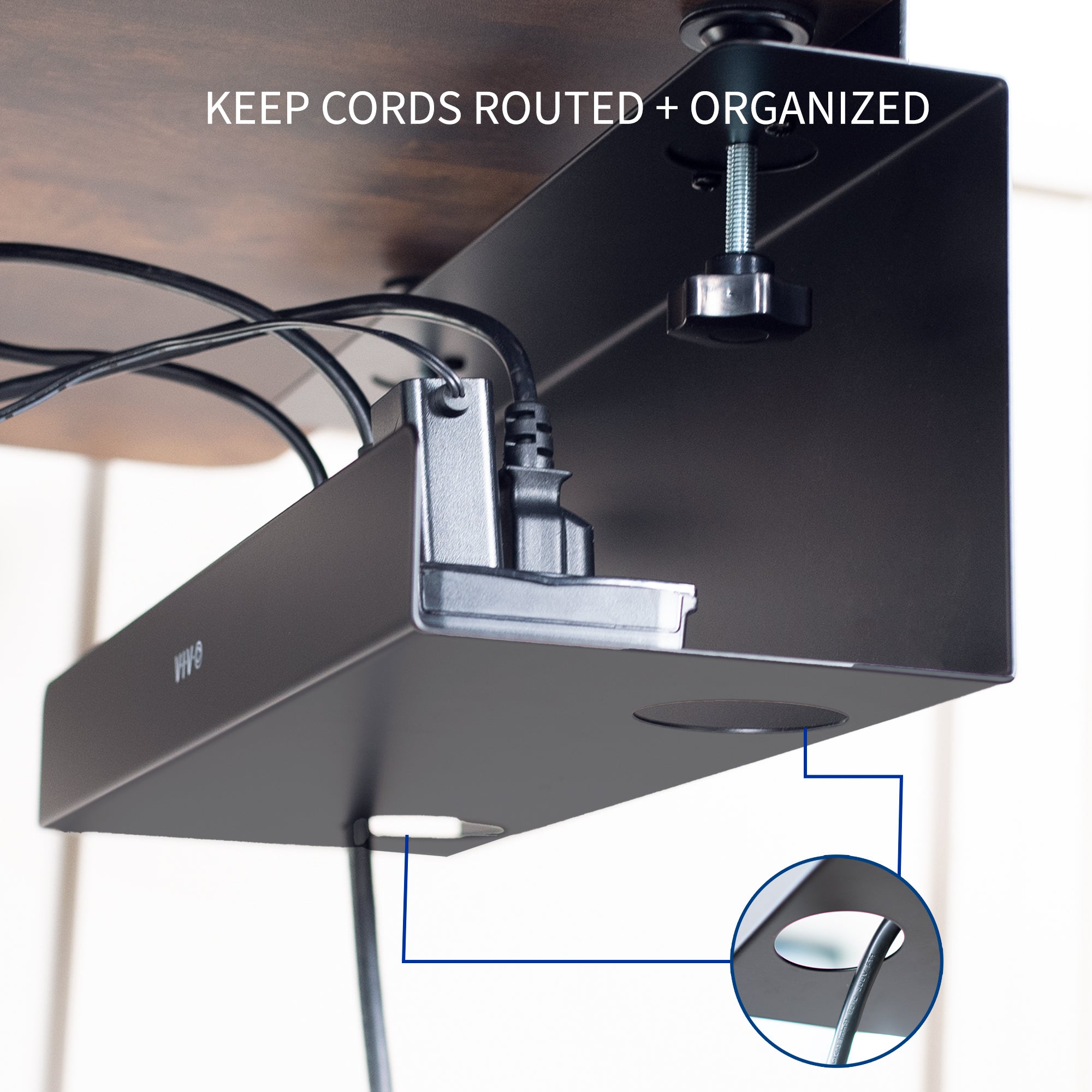 Sturdy under desk cable management tray.