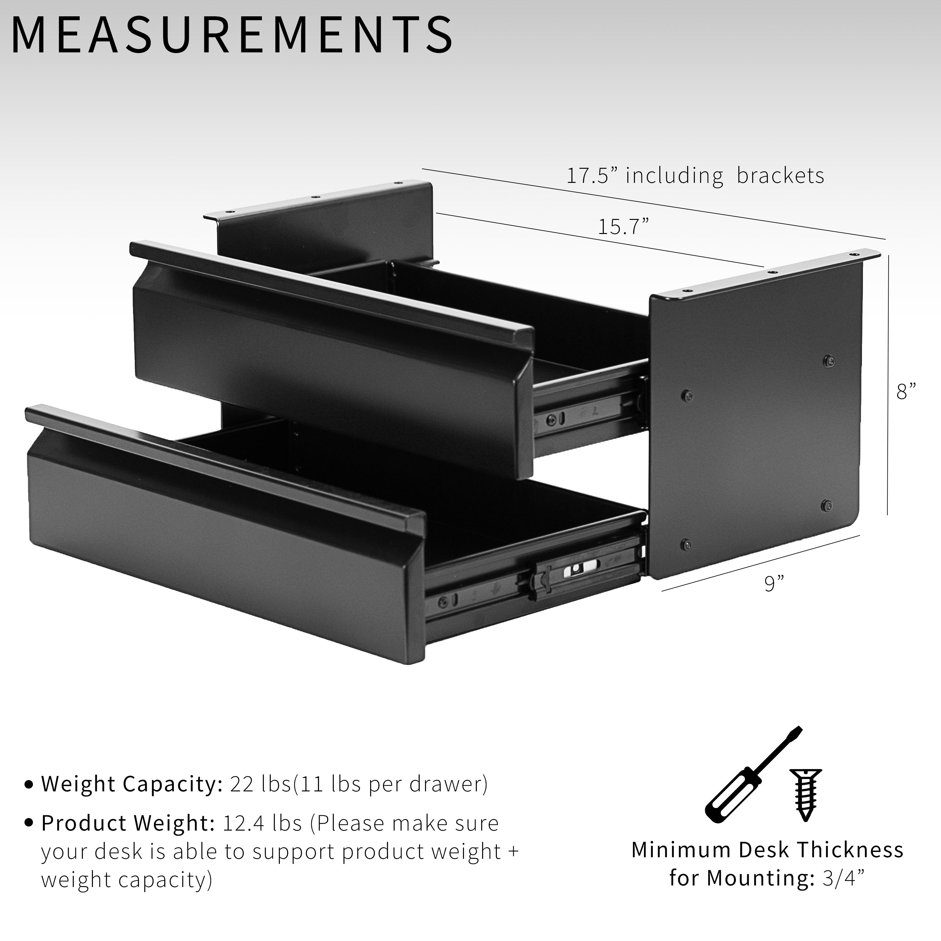 Pull Out Dual Level Under Desk Drawer set creates vertically stacked storage for your workstation.