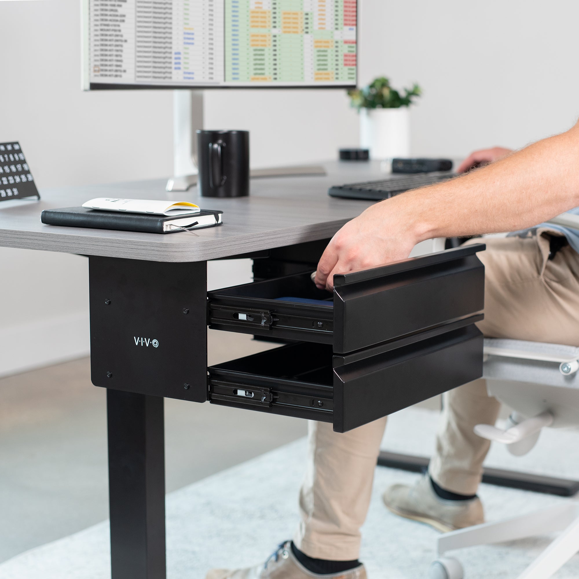 Pull Out Dual Level Under Desk Drawer set creates vertically stacked storage for your workstation.