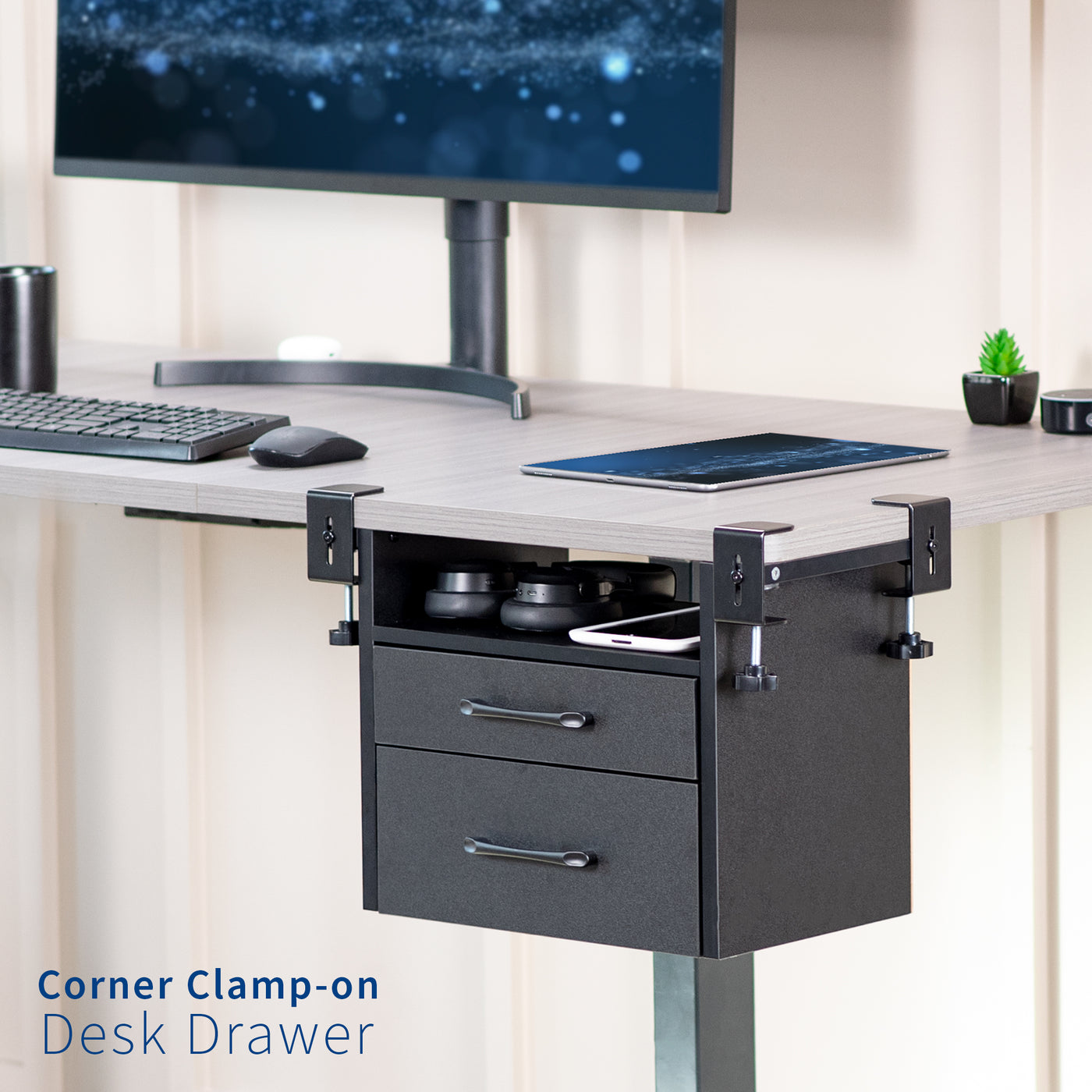 Black Corner Clamp-on Desk Drawer