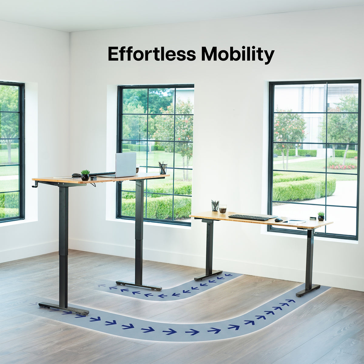 Electric Dual Motor Desk Frame with Locking Casters