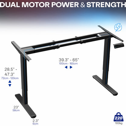 Motorized standing desk frame for raising your table top to a sitting or standing position.