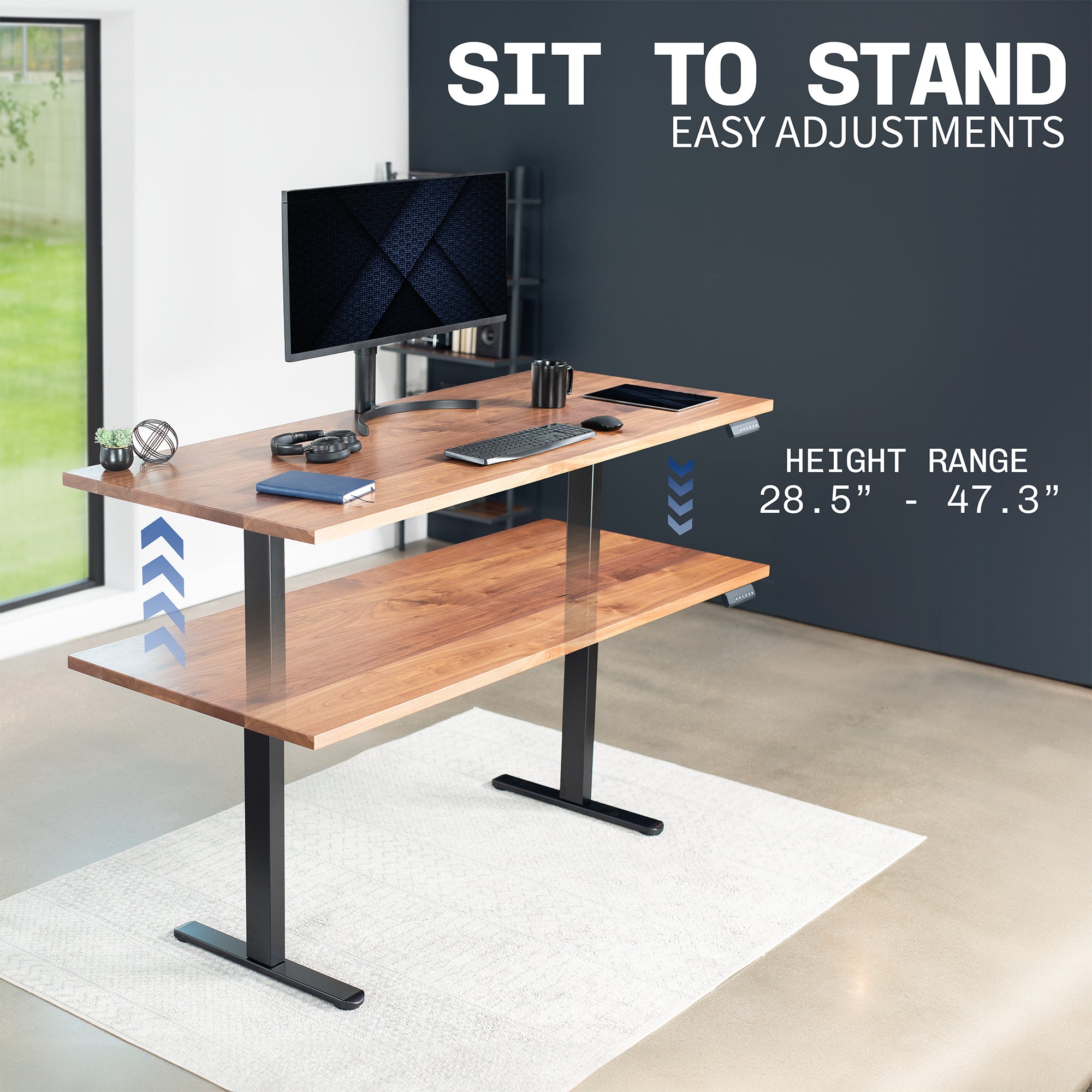 Motorized standing desk frame for raising your table top to a sitting or standing position.