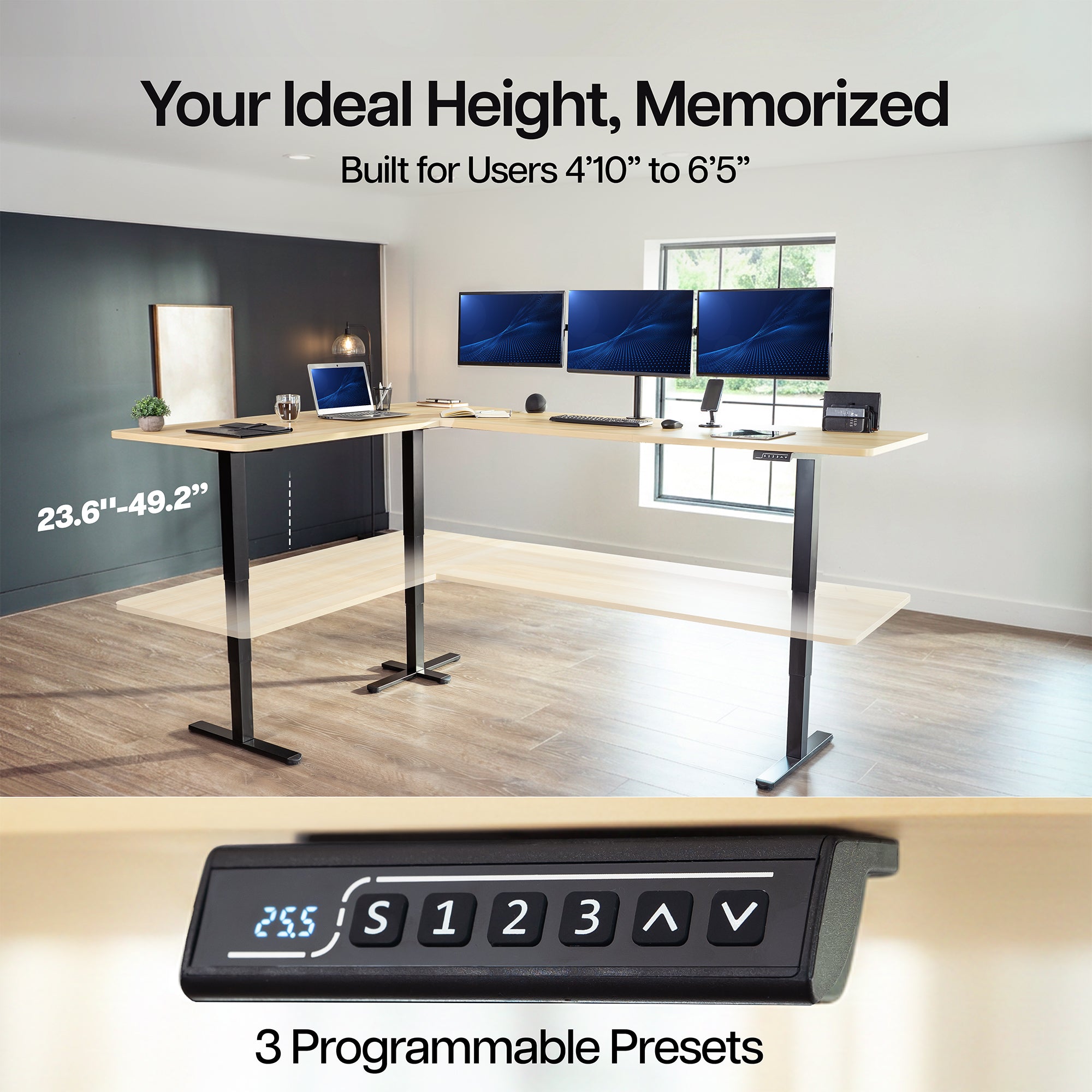Electric 3-Leg Multi Motor Desk Frame with Memory Controller