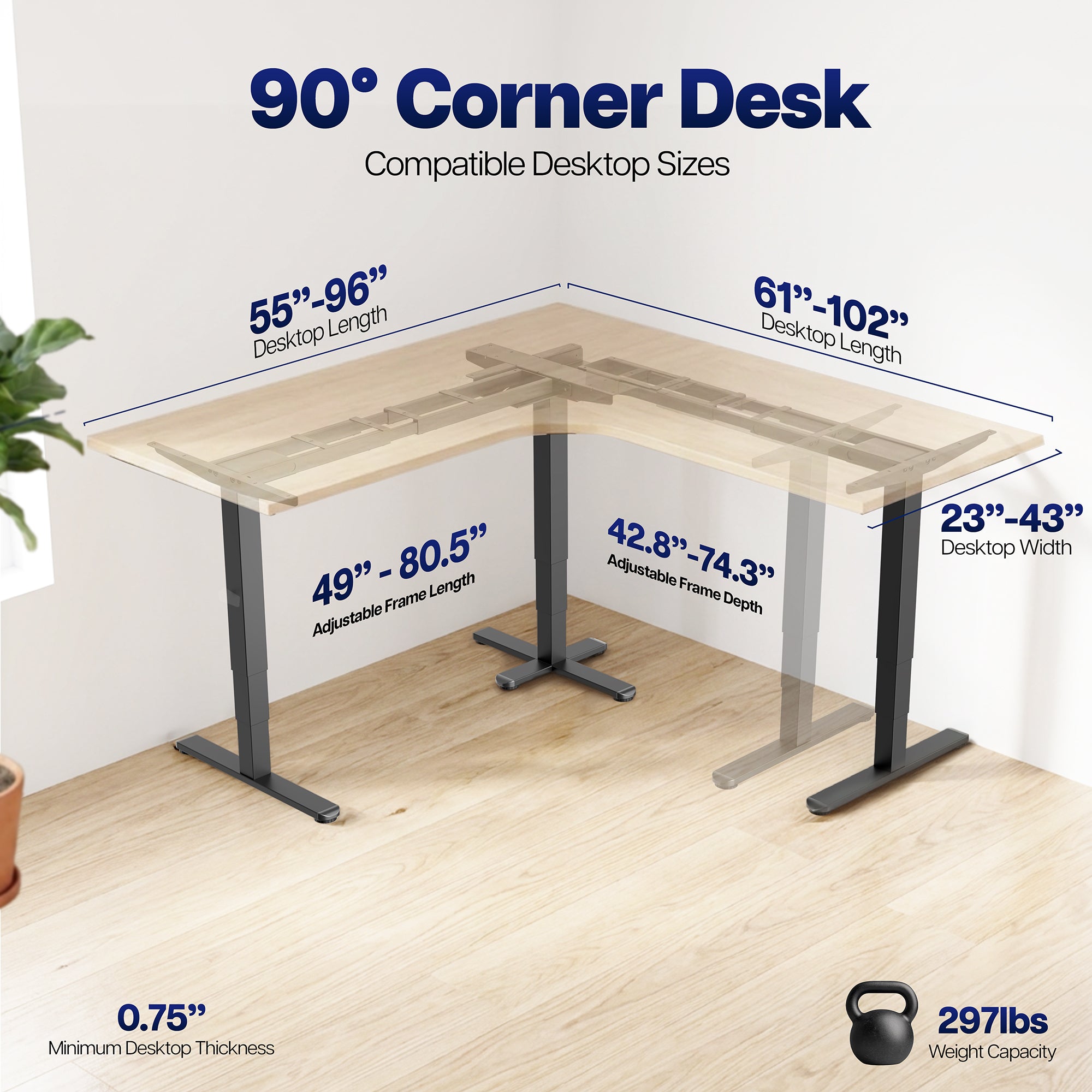 Electric 3-Leg Multi Motor Desk Frame with Memory Controller