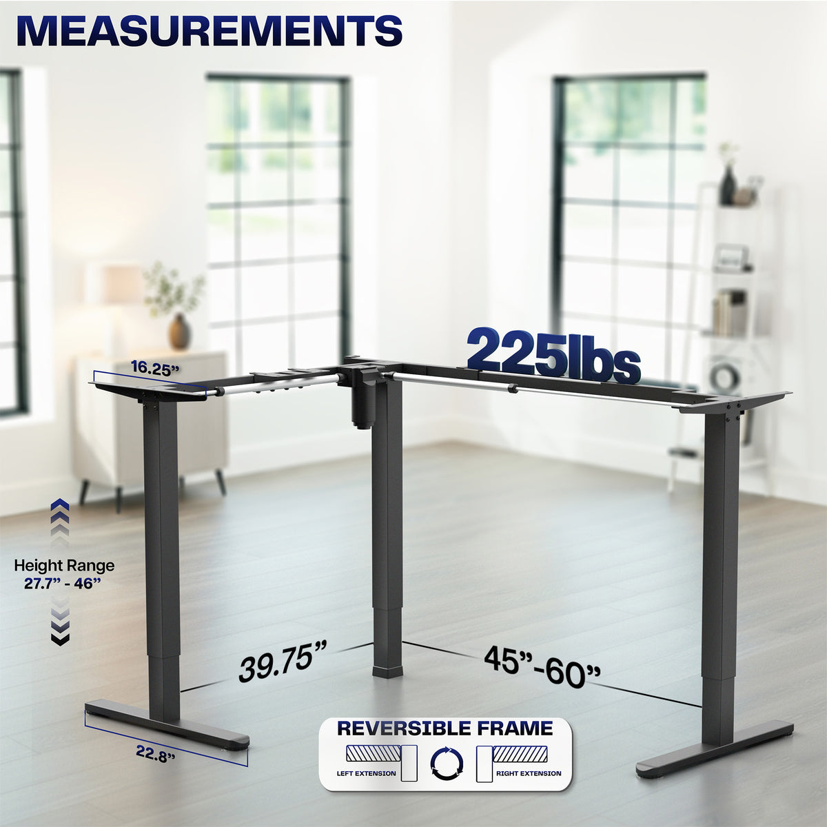 E3 Series - Corner Electric Single Motor Desk Frame