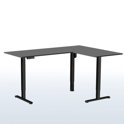 Electric heavy-duty corner desk workstation for modern office workspaces. 