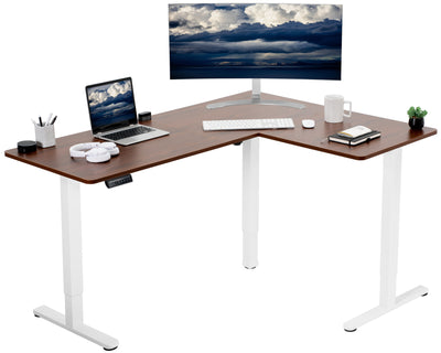 Electric heavy-duty corner desk workstation for modern office workspaces.