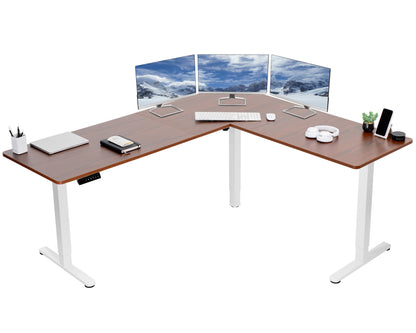 Electric heavy-duty corner desk workstation for modern office workspaces.