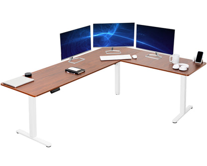 Electric heavy-duty large corner desk workstation for modern office workspaces.