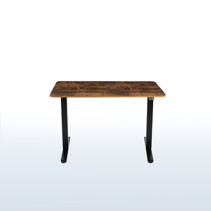 Heavy-duty rustic electric height adjustable desktop workstation for active sit or stand efficient workspace.