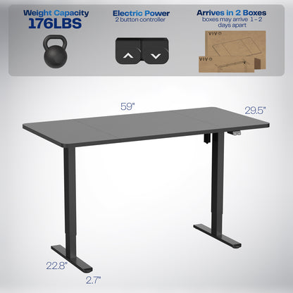 60 x 30 inch electric desk featuring easy height adjustment with the simple 2-button controller