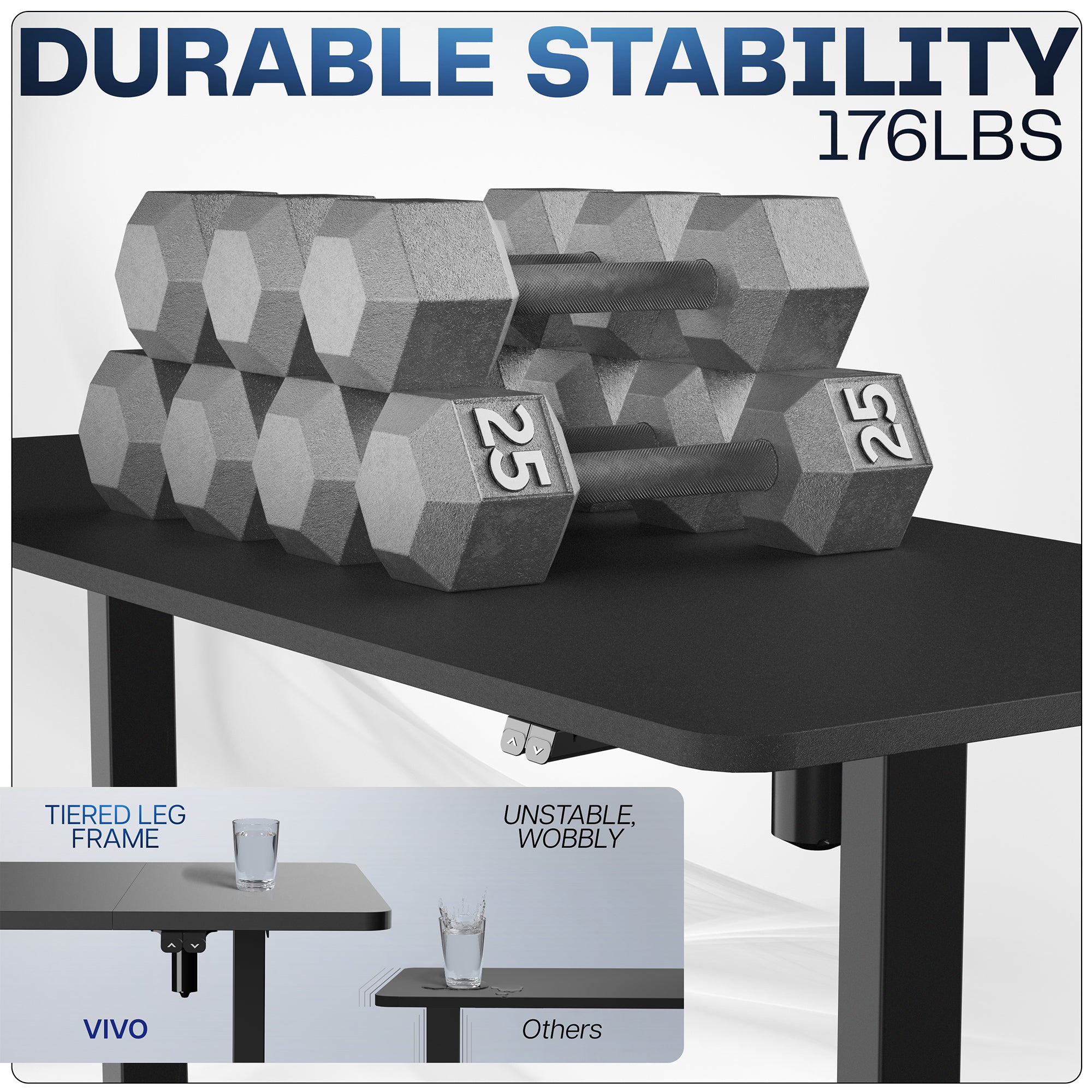 60 x 30 inch electric desk featuring easy height adjustment with the simple 2-button controller