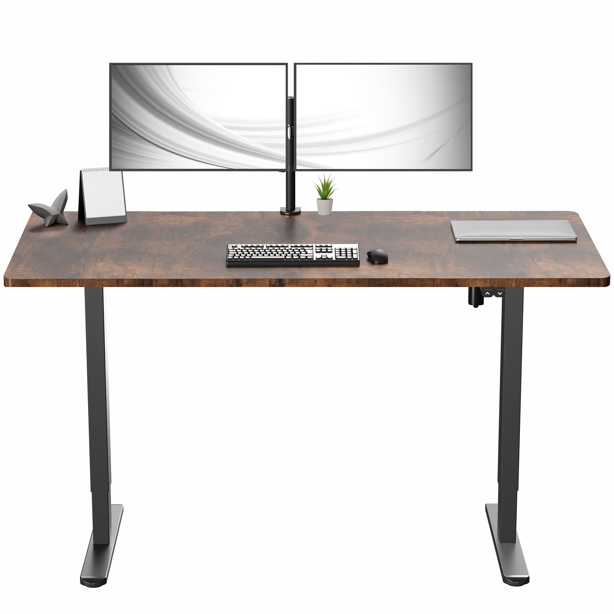 60 x 30 inch rustic electric desk featuring easy height adjustment with the simple 2-button controller