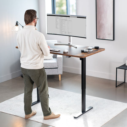 60 x 30 inch rustic electric desk featuring easy height adjustment with the simple 2-button controller