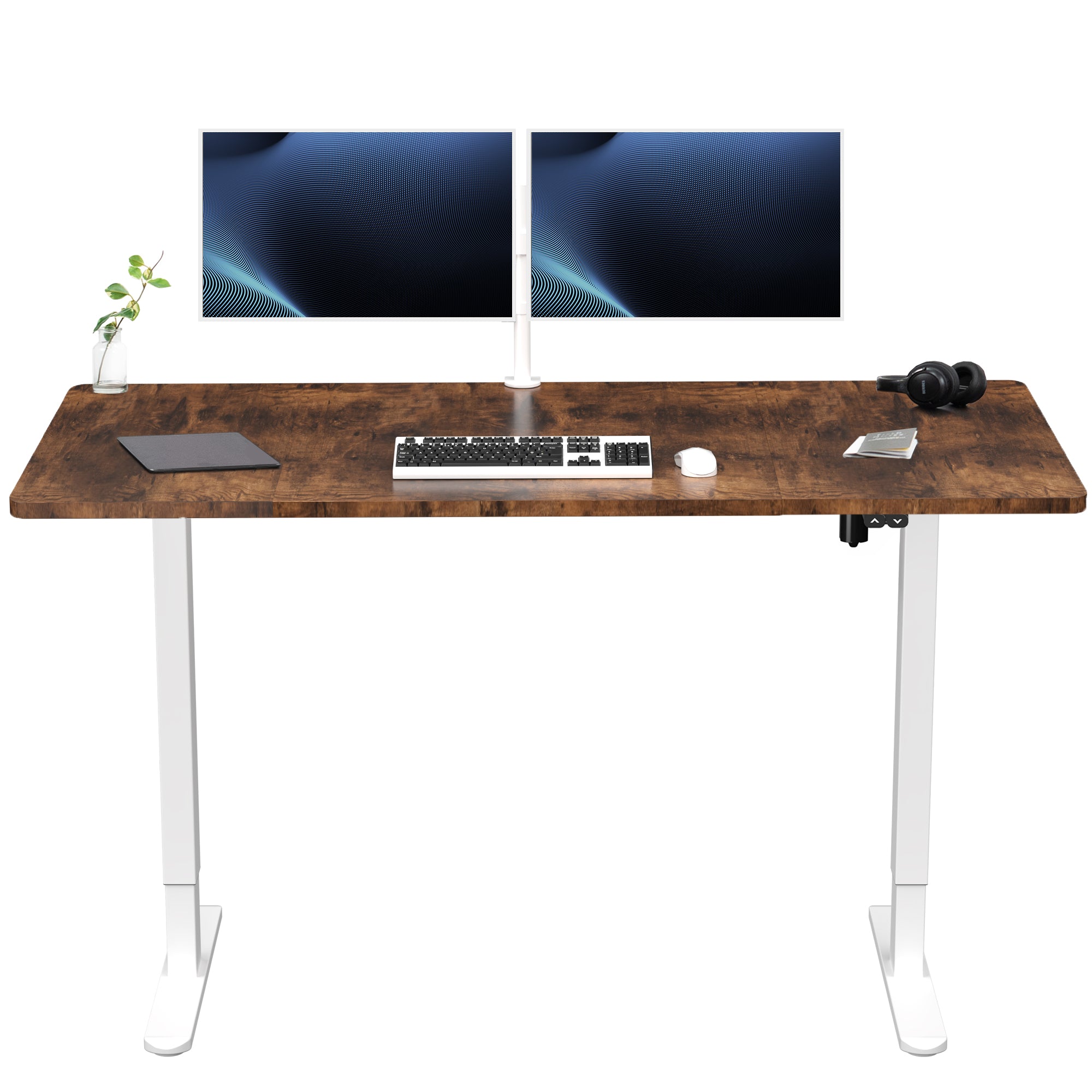 60 x 30 inch rustic electric desk featuring easy height adjustment with the simple 2-button controller