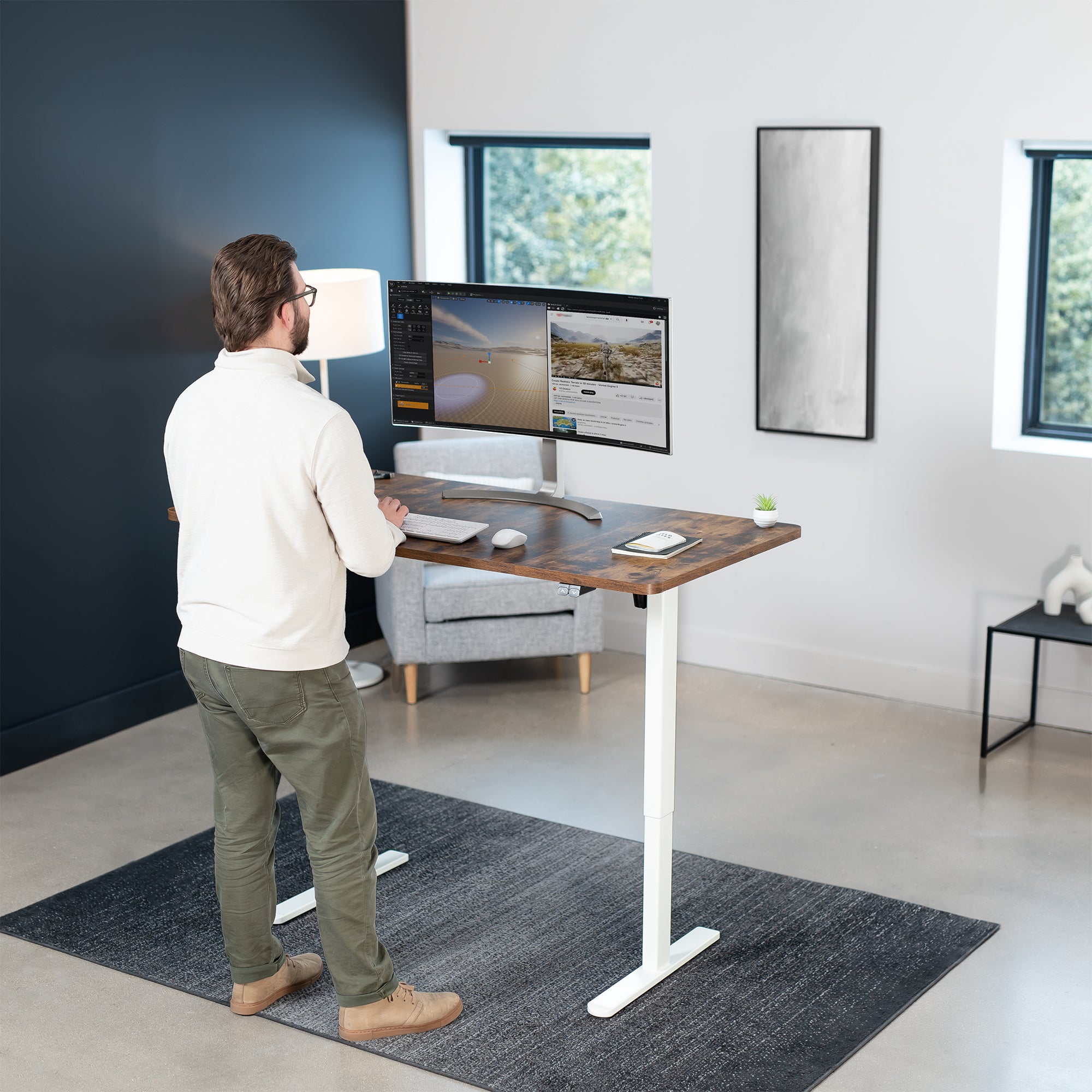 60 x 30 inch rustic electric desk featuring easy height adjustment with the simple 2-button controller