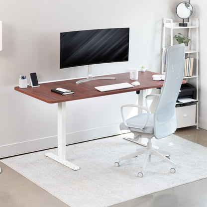 Wide surface sturdy sit or stand active workstation with adjustable height using 2 button control panel.