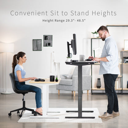 Sturdy ergonomic sit or stand active desk workstation with adjustable height using smart control panel.