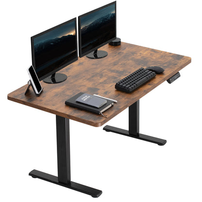 Rustic, sturdy ergonomic sit or stand active desk workstation with adjustable height using smart control panel.