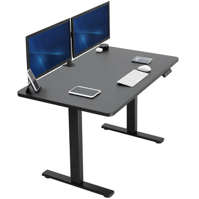 Sturdy ergonomic sit or stand active desk workstation with adjustable height using smart control panel.
