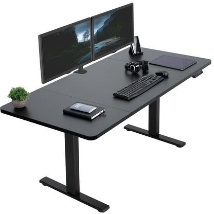 Sturdy ergonomic sit or stand active desk workstation with adjustable height using smart control panel.